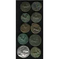 Lot of ten bronze coins from Maroneia in Thrace. All co 