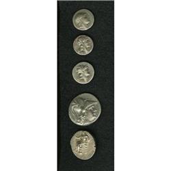 Lot of five silver coins from southern Asia Minor and t 