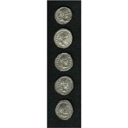 Lot of five denarii of Septimius Severus. Includes: Jup 