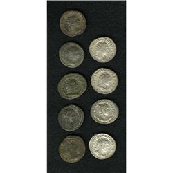 Lot of nine double denarii of third century military em 
