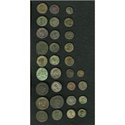 Lot of thirty-one bronzes, mostly late Roman. Includes: 