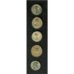 Lot of five silvered late Roman bronzes. Includes: Prob 