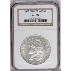 Republic Peso 1883, KM29, AU58 NGC, fully lustrous with 