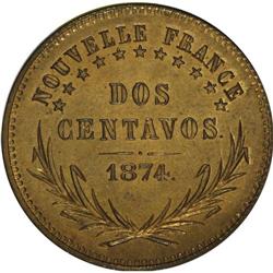 Patagonia. 2 Centavos 1874 Copper Pattern, VG-3859, cho 