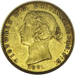 Victoria gold 1/2 Sovereign 1861, KM3, AU55 NGC RBA, an 