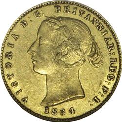 Victoria gold 1/2 Sovereign 1864, KM3, AU50 NGC RBA, an 