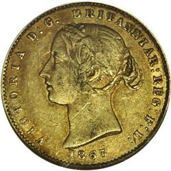 Victoria gold 1/2 Sovereign 1865, KM3, XF45 NGC RBA, he 