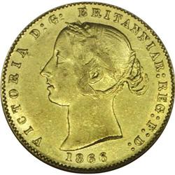 Victoria gold 1/2 Sovereign 1866, KM3, AU55 NGC RBA, a 