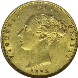 Victoria gold 1/2 Sovereign 1873M, KM5, AU55 NGC RBA, a 