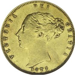 Victoria gold 1/2 Sovereign 1877M, KM5, AU53 NGC RBA, n 
