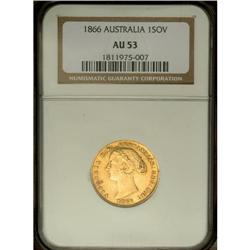 Victoria gold Sovereign 1866, KM4, AU53 NGC, lightly to 