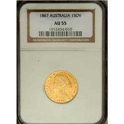 Victoria gold Sovereign 1867, KM4, AU55 NGC, considerab 