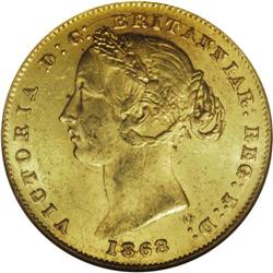 Victoria gold Sovereign 1868, KM4, AU58 NGC RBA, a choi 