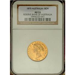 Victoria gold Sovereign 1870, KM4, AU55 NGC RBA, lustro 