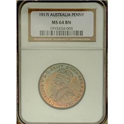 George V Penny 1917-I, KM23, MS64 Brown NGC, a choice c 