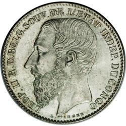 Leopold II 2 Francs 1887, KM7, choice lightly toned UNC 