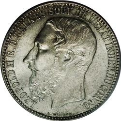 Leopold II 5 Francs 1887, KM8.1, MS63 PCGS Eliasberg, f 