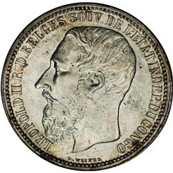 Leopold II 5 Francs 1896, KM8.1, lightly toned UNC, cle 
