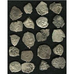 20-piece Potosi cob 1/2 Real assortment, grades VG/VF. 