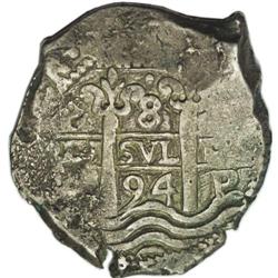 Carlos II cob 8 Reales 1694VR, KM26, nice VF+, clear da 