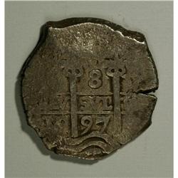 Carlos II cob 8 Reales 1697VR, KM26, nice readable date 