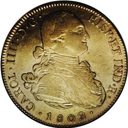 Carlos IIII gold 8 Escudos 1802-PP, KM81, XF40 NGC, a d 