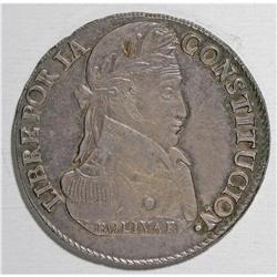 Republic 8 Soles 1838-LM, KM97, choice toned AU-UNC, ve 