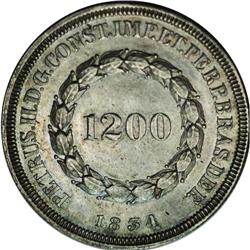 Peter II 1200 Reis 1834, KM454, choice toned AU, an ori 