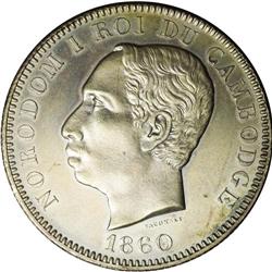 Norodom I Piaster 1860, KM49, superb toned UNC with pro 