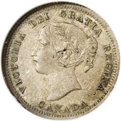 Victoria Large Date/Small Date 5 Cents 1858, KM2, AU55 