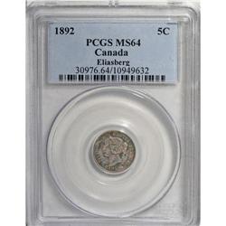 Victoria 5 Cents 1892, KM2, MS64 PCGS Eliasberg, blue-g 