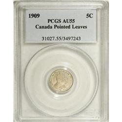 Edward VII 5 Cents 1909 Pointed (Holly) Leaves, KM13, A 