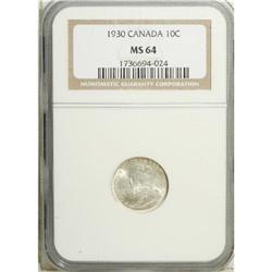 George V 10 Cents 1930, KM23a, MS64 NGC, fully brillian 