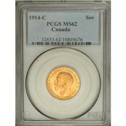 George V gold Sovereign 1914C, KM20, MS62 PCGS, fully b 