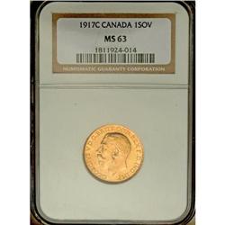 George V gold Sovereign 1917C, KM20, MS63 NGC. 