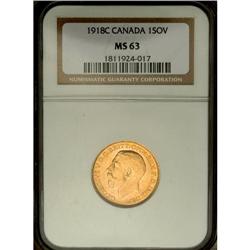 George V gold Sovereign 1918C, KM20, MS63 NGC, scarce i 