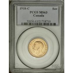 George V gold Sovereign 1918C, KM20, MS63 PCGS. 