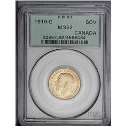 George V gold Sovereign 1919C, KM20, MS62 PCGS, a nice 