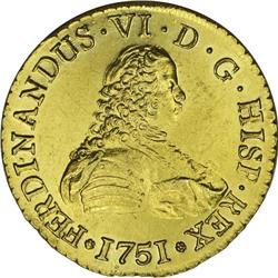 Ferdinand VI gold 8 Escudos 1751-J, KM3, choice brillia 