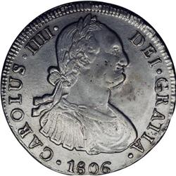 Carlos IV 8 Reales 1806-FJ, KM51, cleaned AU, porous su 