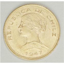Republic gold 100 Pesos 1947, KM175, lustrous AU-UNC, r 