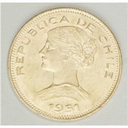 Republic gold 100 Pesos 1951, KM175, brilliant UNC, two 