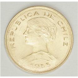 Republic gold 100 Pesos 1955, KM175, choice brilliant U 