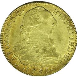 Carlos III gold 8 Escudos 1788JJ-NR, KM50.1a, lustrous 