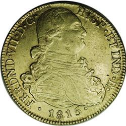 Ferdinand VII gold 8 Escudos 1815JF-NR, KM66.1, highly 