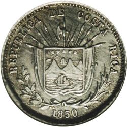 Republic 1/16 Peso 1850JB, KM101, AU50 NGC. Boldly stru 