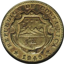 Republic Piefort Pattern 25 Centimos 1946 in brass, KM- 