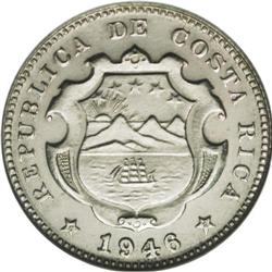 Republic Piefort Pattern 25 Centimos 1946 in copper-nic 