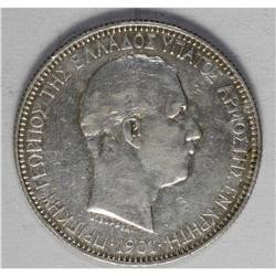 Prince George 5 Drachmai 1901, KM9, cleaned VF, typical 