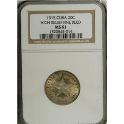 Republic 20 Centavos 1915, KM13.1, High relief, fine re 